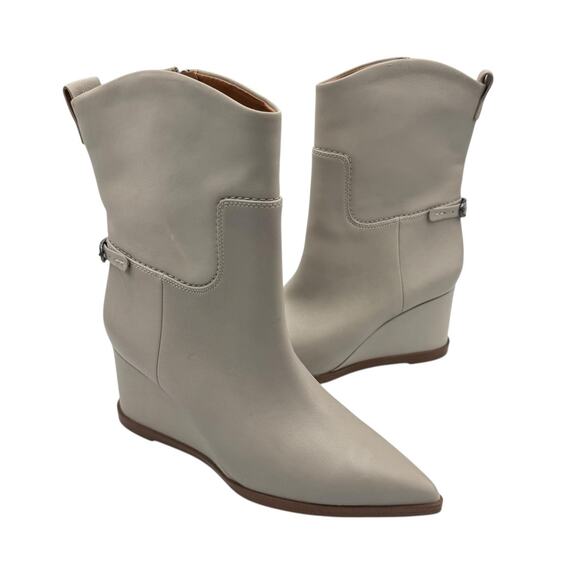 Franco Sarto NWOB Gray Soft Leather Etta Pointed Toe Wedge Bootie Western Boot - Picture 1 of 12